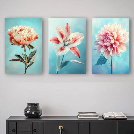 3pcs Blooming Beautiful Flowers Metal Print Ready to Hang Art