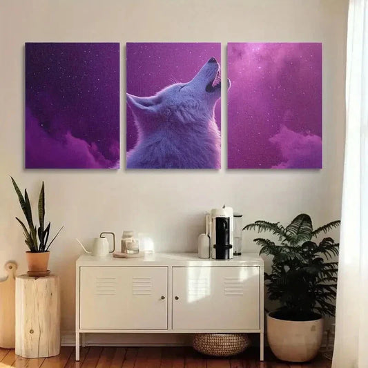 3pcs Mystical Purple Sky & Starry Night Design Metal Print Ready to Hang Art