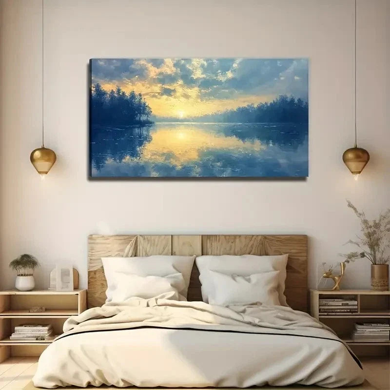 Sunrise Lake Reflection Wall Art Canvas Office Home Room Framed 120x60cm