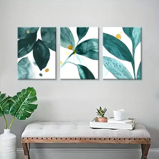3pcs Green Leaves Abstract Botanical  Metal Print Ready to Hang Art