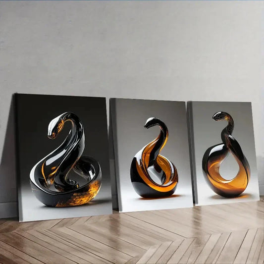 3pcs Snake glass sculpture  Wall Art Set Canvas Framed 40x60cm - High Quality Print 100% Australian Made Wall Canvas Ready to Hang