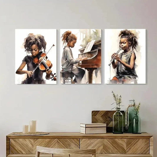 3pcs Black African American Musicians Playing Metal Print Ready to Hang Art