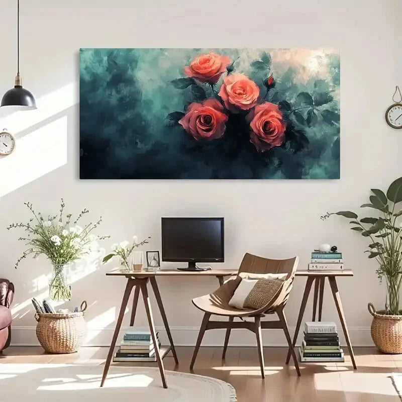 Dark Backdrop Showcasing Roses Wall Art Canvas Office Home Room Framed 80x45cm