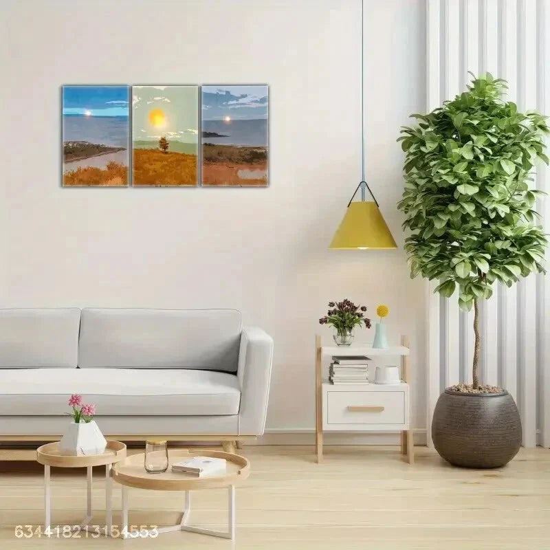 3pcs Abstract Vibrant Sunrise Landscape Metal Print Ready to Hang Art