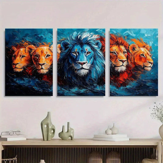 3pcs Abstract Animal Lion Family Metal Print Ready to Hang Art