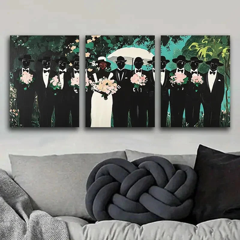 3pcs At the funeral Art Painting  Metal Print Ready to Hang Art