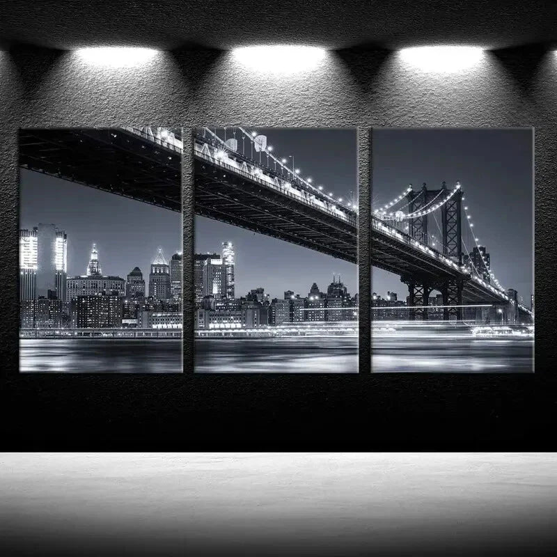 3pcs Modern Black and White New York City  Metal Print Ready to Hang Art