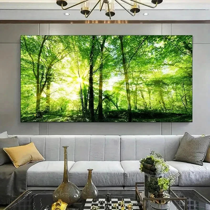 Vibrant Green Treetop Design Wall Art Canvas Office Home Room Framed 120x60cm