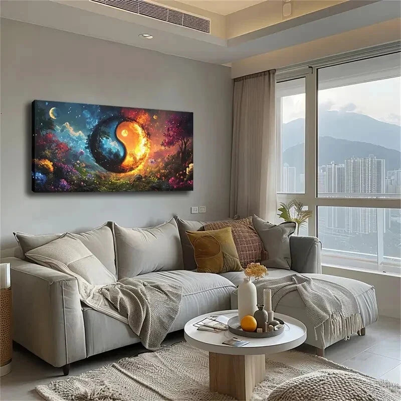 Yin Yang Symbolism Cosmic Wall Art Canvas Office Home Room Framed 120x60cm
