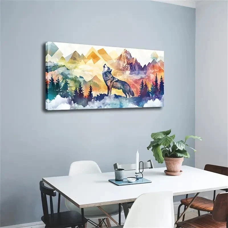 Modern Minimalist Wolcf Howling Wall Art Canvas Office Home Room Framed 120x60cm