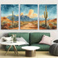 3pcs Arizona Desert Path with Cacti & Mountains Metal Print Ready to Hang Art