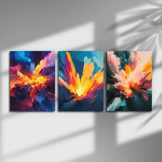 3pcs Abstract Caramel Color Yellow Metal Print Ready to Hang Art