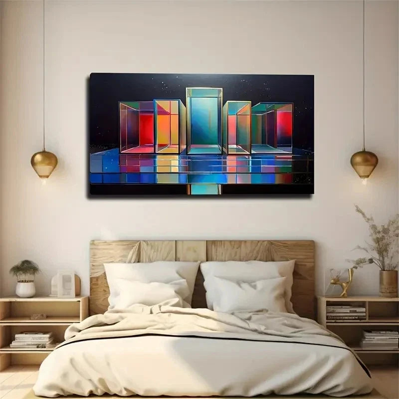 Vibrant Abstract Boxes Colorful Wall Art Canvas Office Home Room Framed 120x60cm