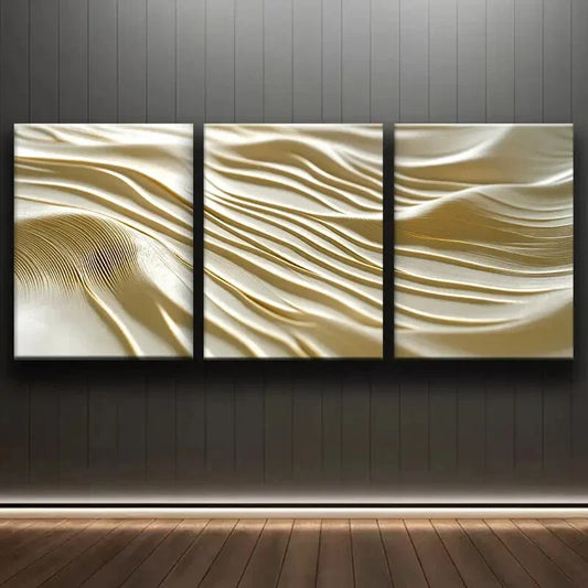 3pcs Golden Line Pattern Modern Abstract Metal Print Ready to Hang Art