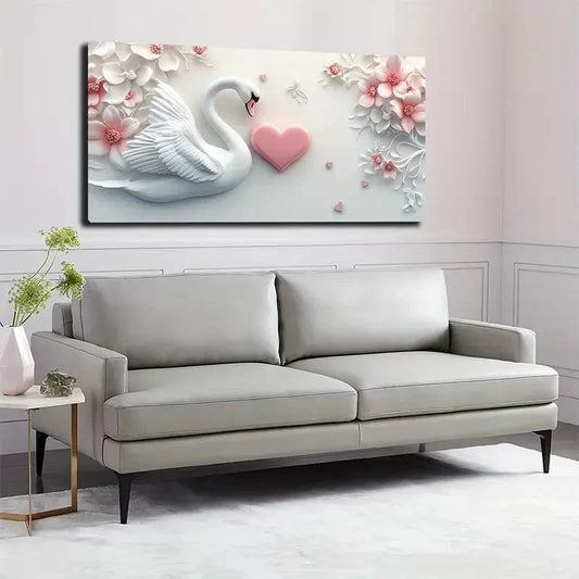 Bohemian Modern Floral Swan Wall Art canvas office home room framed 120x60cm
