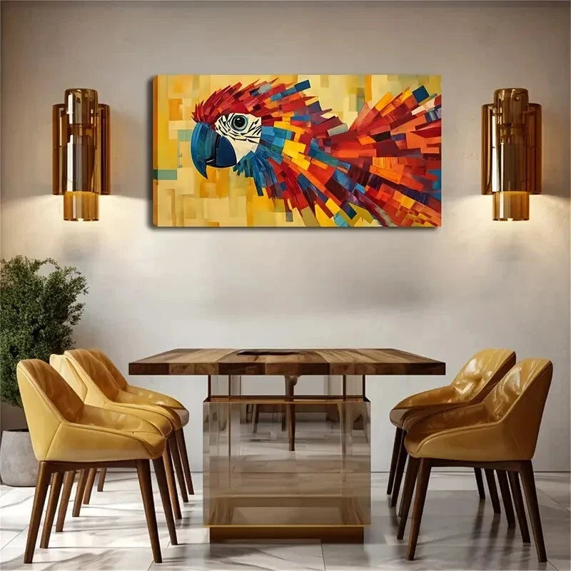 Modern Parrot Yellow Geometric Wall Art Canvas Office Home Room Framed 120x60cm