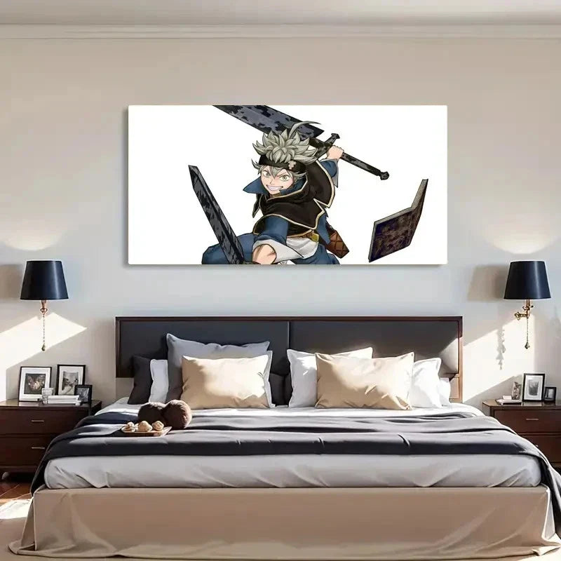 Vibrant Anime Swordsman Wall Art Canvas Office Home Room Framed 80x45cm
