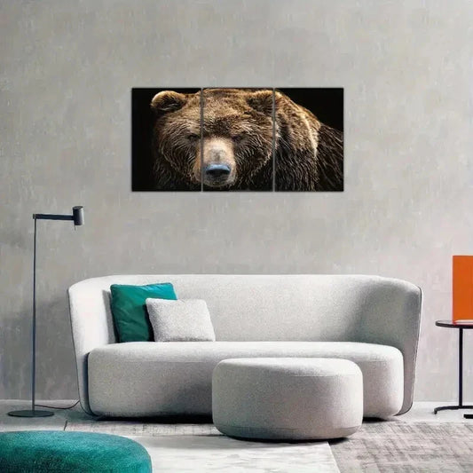 3pcs Set Brown Bear Grizzly Bear Animal Portrait Metal Print Ready to Hang Art