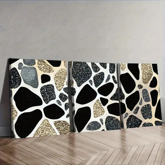 3pcs Featuring a Black Leopard Pattern Wall Art Set Canvas Framed 40x60cm - High Quality Print 100% Australian Made Wall Canvas Ready to Hang