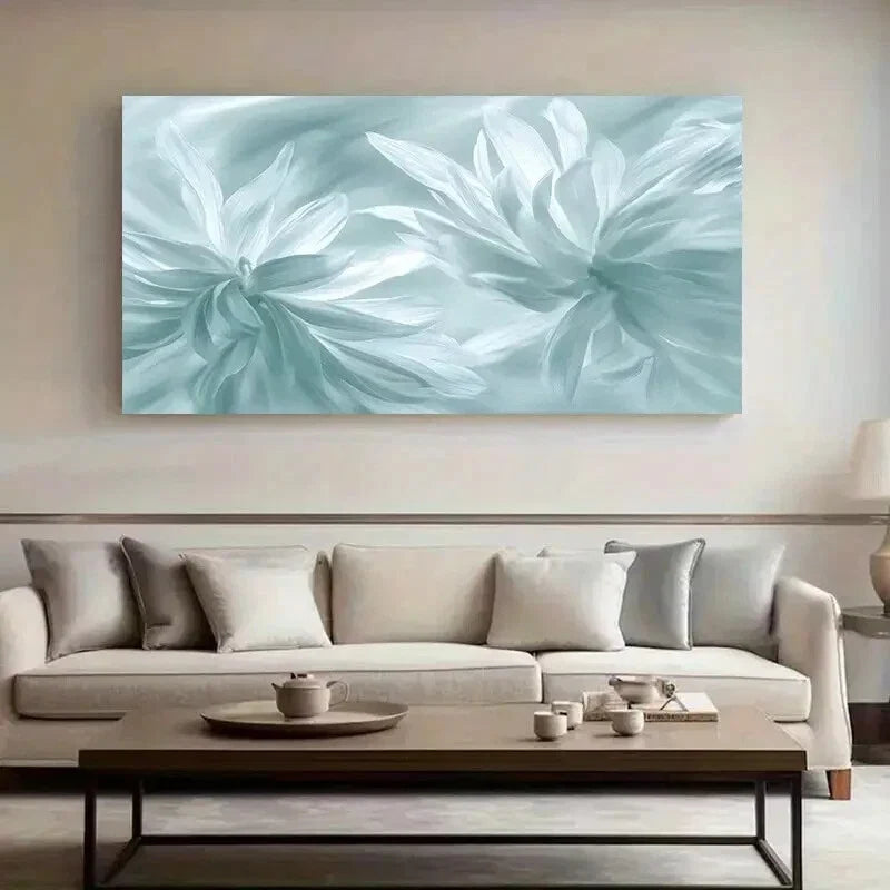 Abstract Soft Blue Flower wall canvas office home room framed 120x60cm