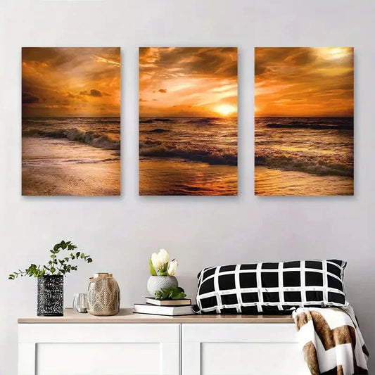 3pcs Sunset Beach Serene Ocean Metal Print Ready to Hang Art