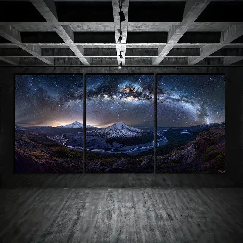 3pcs Volcano and Galaxy Starry Night Sky Metal Print Ready to Hang Art