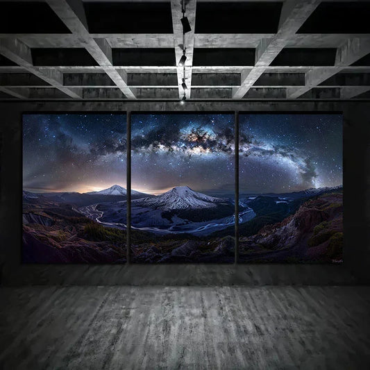 3pcs Volcano and Galaxy Starry Night Sky Metal Print Ready to Hang Art