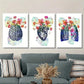 3pcs Watercolor Botanical Flowers & Human Heart Metal Print Ready to Hang Art