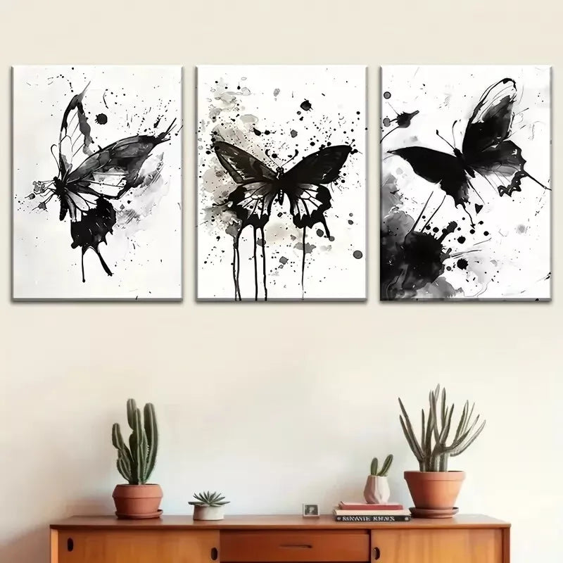3pcs Elegant Butterfly Abstract Black & White   Wall Art Set Canvas Framed 40x60cm - High Quality Print 100% Australian Made Wall Canvas Ready to Hang