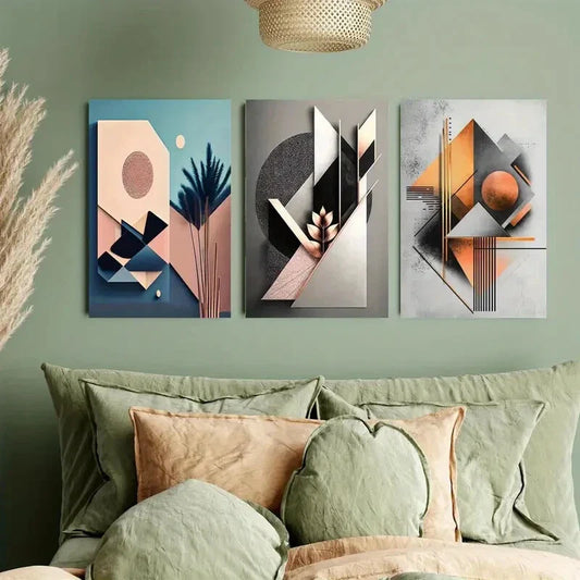 3pcs Vibrant Modern Geometric Abstract Metal Print Ready to Hang Art