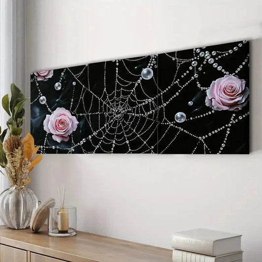 3pcs Rose and Spider Web Design Rose Perfect Wall Art Set Canvas Framed 40x60cm - High Quality Print 100% Australian Made Wall Canvas Ready to Hang
