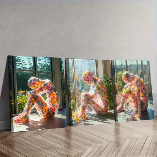 3pcs  Colorful Floral Designs Wall Art Set Canvas Framed 40x60cm - High Quality Print 100% Australian Made Wall Canvas Ready to Hang