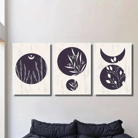 3pcs modern abstract moon leaves art painting  Metal Print Ready to Hang Art