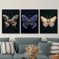 3pcs  Japanese flower butterfly on black background Metal Print Ready to Hang Art