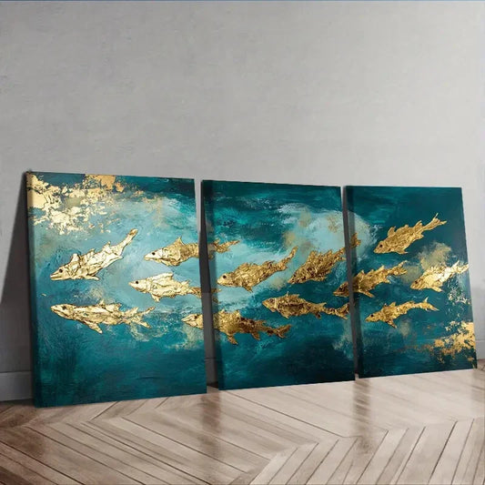 3pcs The school of fish in the water Wall Art Set Canvas Framed 40x60cm - High Quality Print 100% Australian Made Wall Canvas Ready to Hang