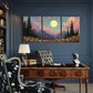 3pcs Moonlit Mountain Landscape Wildflowers Metal Print Ready to Hang Art