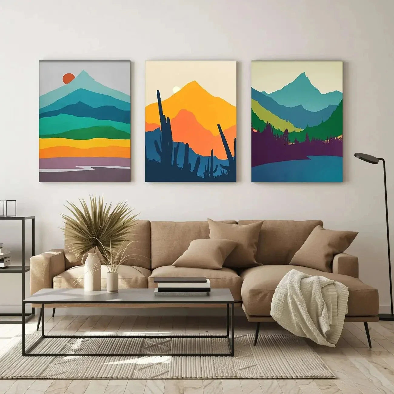 3pcs Abstract Mountain Modern Metal Print Ready to Hang Art