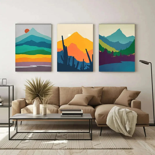 3pcs Abstract Mountain Modern Metal Print Ready to Hang Art