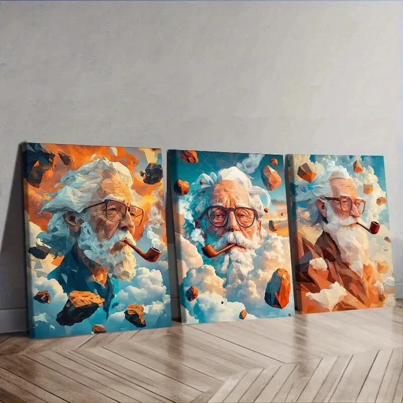 3pcs  Clay old man Wall Art Set Canvas Framed 40x60cm - High Quality Print 100% Australian Made Wall Canvas Ready to Hang