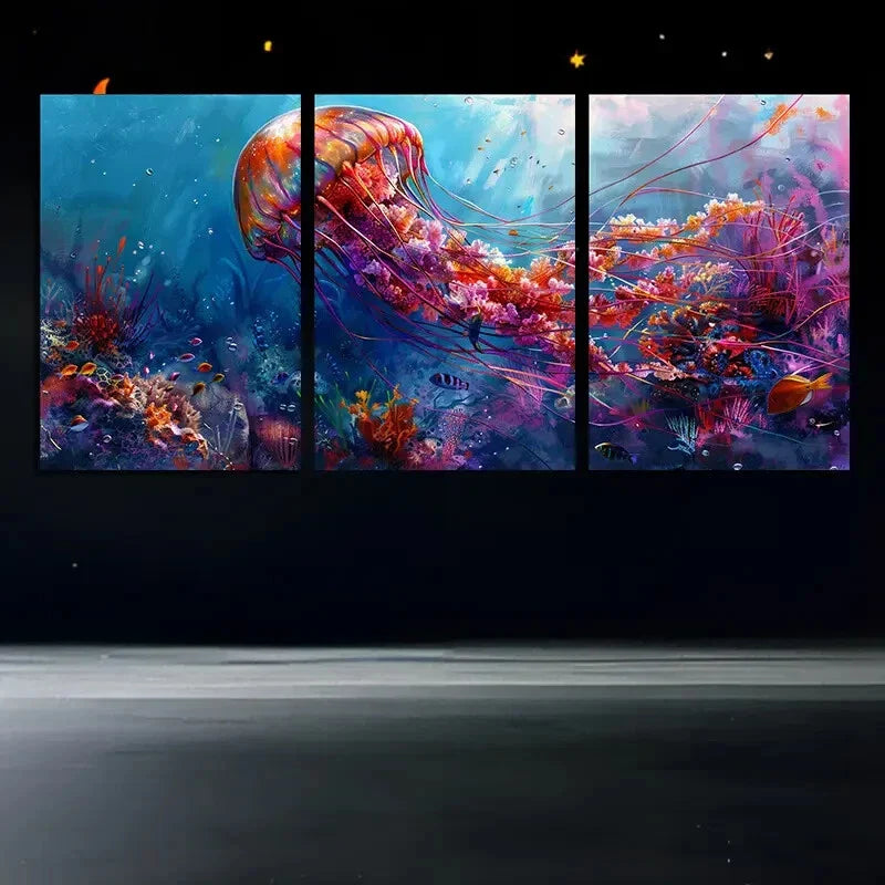 3pcs Oceanic Wonder Vibrant Coral Reef Metal Print Ready to Hang Art
