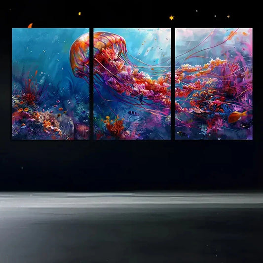 3pcs Oceanic Wonder Vibrant Coral Reef Metal Print Ready to Hang Art