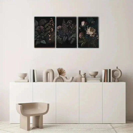 3pcs Dark Moody Victorian Roses & Dark Antique Metal Print Ready to Hang Art