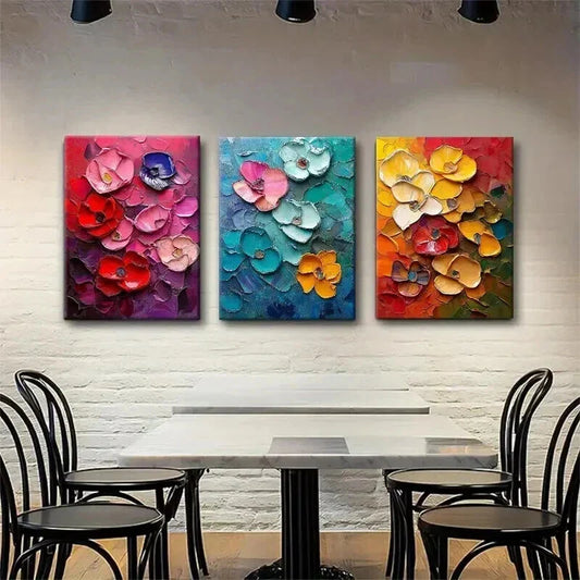 3pcs Vibrant Multi-Color Blossoms with Textured Wall Art Set Canvas Framed 40x60cm - High Quality Print 100% Australian Made Wall Canvas Ready to Hang
