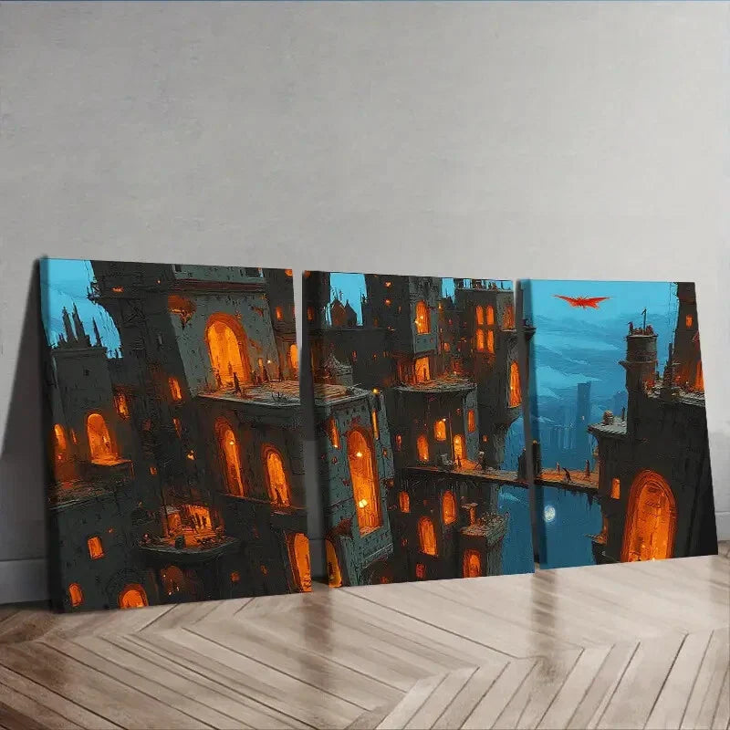 3pcs Bustling city (4)  Wall Art Set Canvas Framed 40x60cm - High Quality Print 100% Australian Made Wall Canvas Ready to Hang