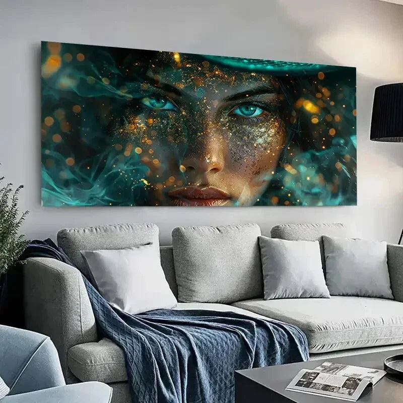 Golden Decor Girl Eys Blue wall canvas office home room framed 120x60cm