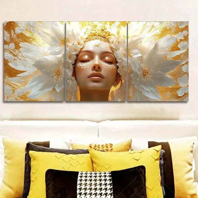 3pcs The goddess Indira Art Painting Metal Print Ready to Hang Art