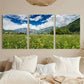 3pcs Light Blue Grass Yellow Flowers, Sky Metal Print Ready to Hang Art