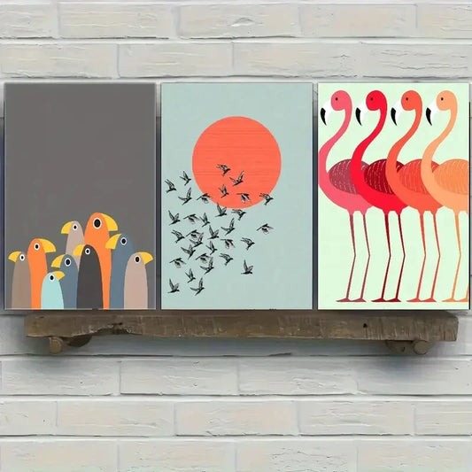 3pcs Elegant Space Animals Art Birds Poster Metal Print Ready to Hang Art