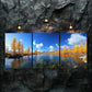 3pcs Golden Trees & Clear Blue Sky Perfect Wall Art Set Canvas Framed 40x60cm - High Quality Print 100% Australian Made Wall Canvas Ready to Hang