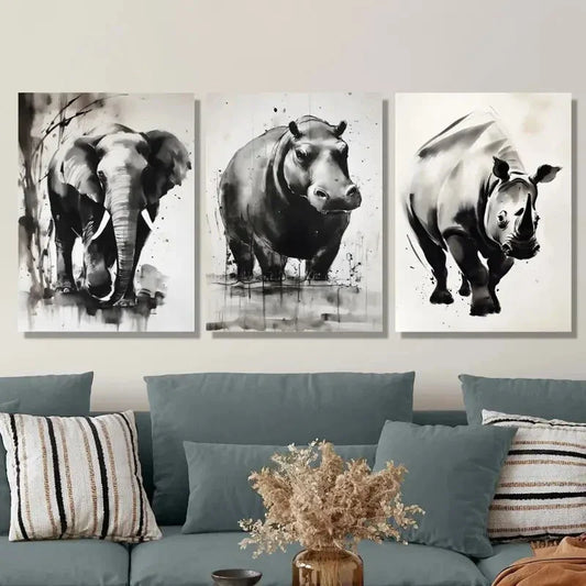 3pcs Featuring Black And White Designs of Metal Print Ready to Hang Art